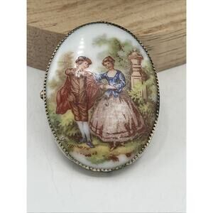 Brooch Limoges Pin Vintage France Porcelain Gold Painted Authentic Fragonard